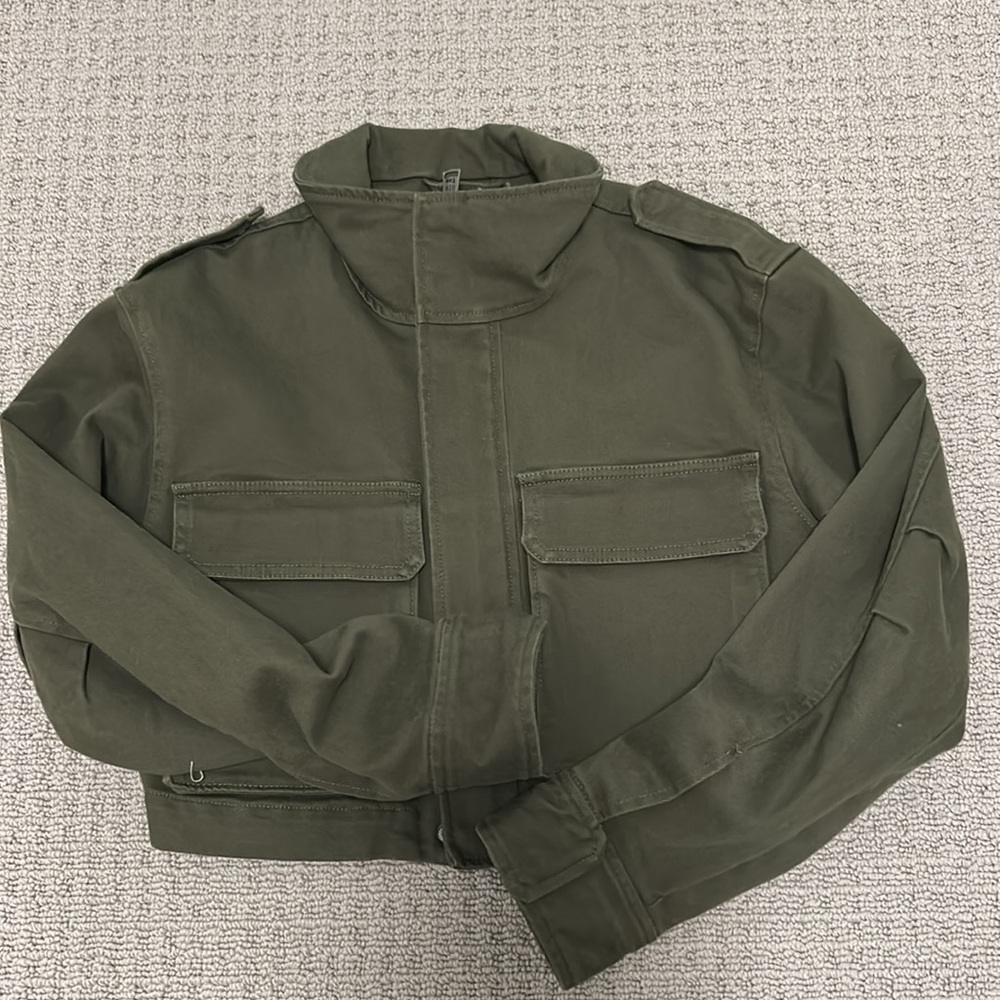TNA Green Utility Jacket Cropped Style
